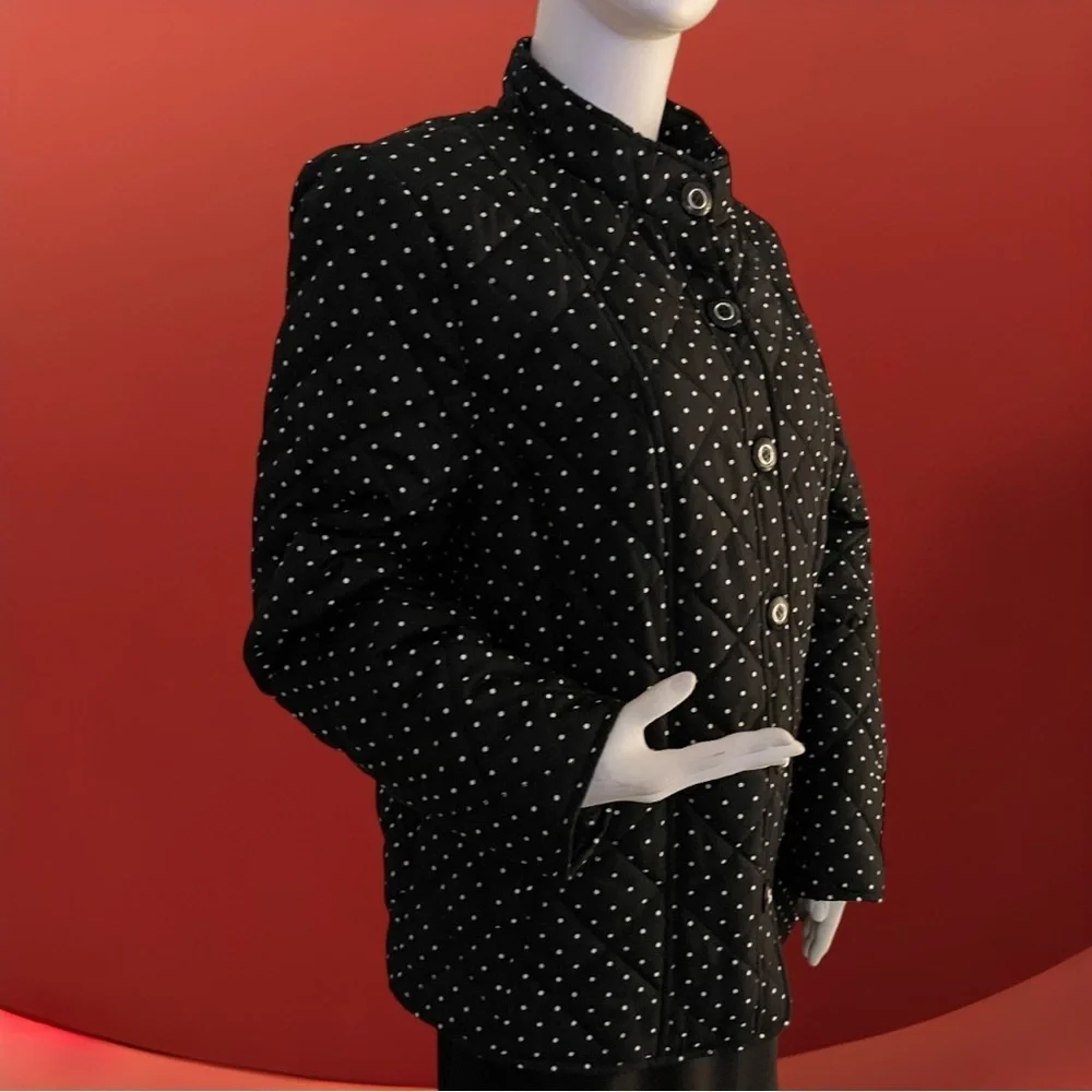 NWT CHICO’S $139 Black Polka-Dot Mandarin Collar Quilted Jacket 2 (Large 12/14) - Picture 14 of 16